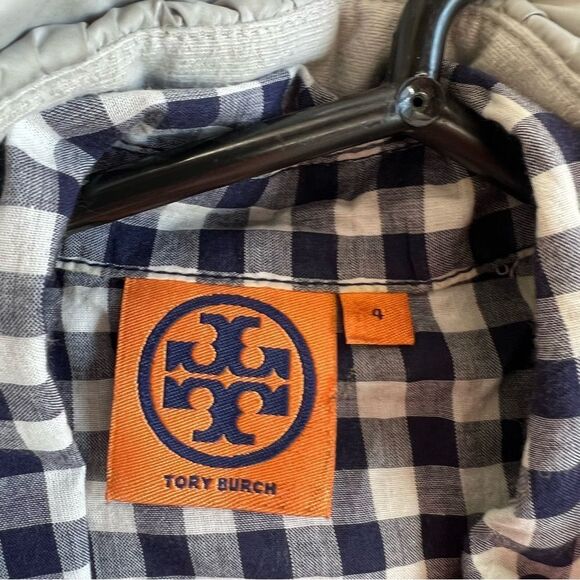 Preppy Gingham Shirt Dress | Navy Check Button-Front Tunic Tory Burch SZ 4 - Picture 10 of 10